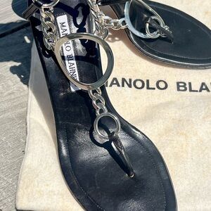 Manolo Blahnik Black and Silver Crystal Sandals